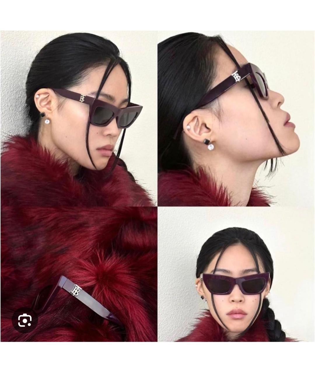 BURBERRY Бордовые пластиковые солнцезащитные очки, фото 6