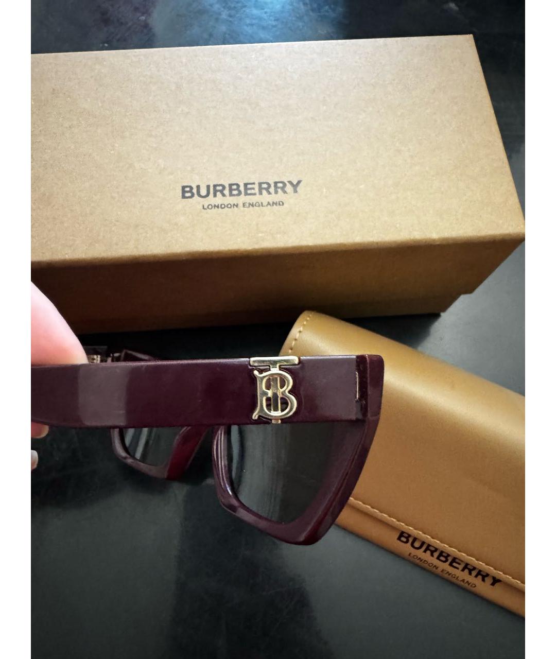 BURBERRY Бордовые пластиковые солнцезащитные очки, фото 3