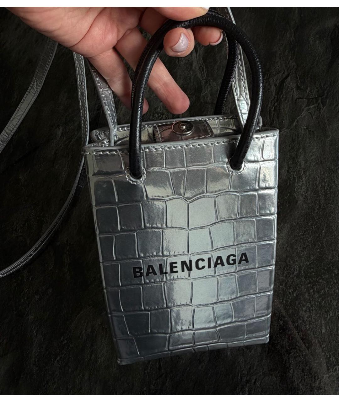 BALENCIAGA Серебряная кожаная сумка с короткими ручками, фото 2