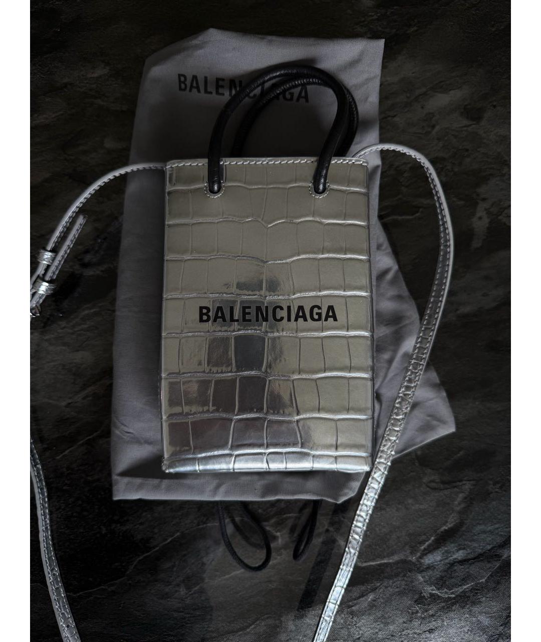 BALENCIAGA Серебряная кожаная сумка с короткими ручками, фото 7