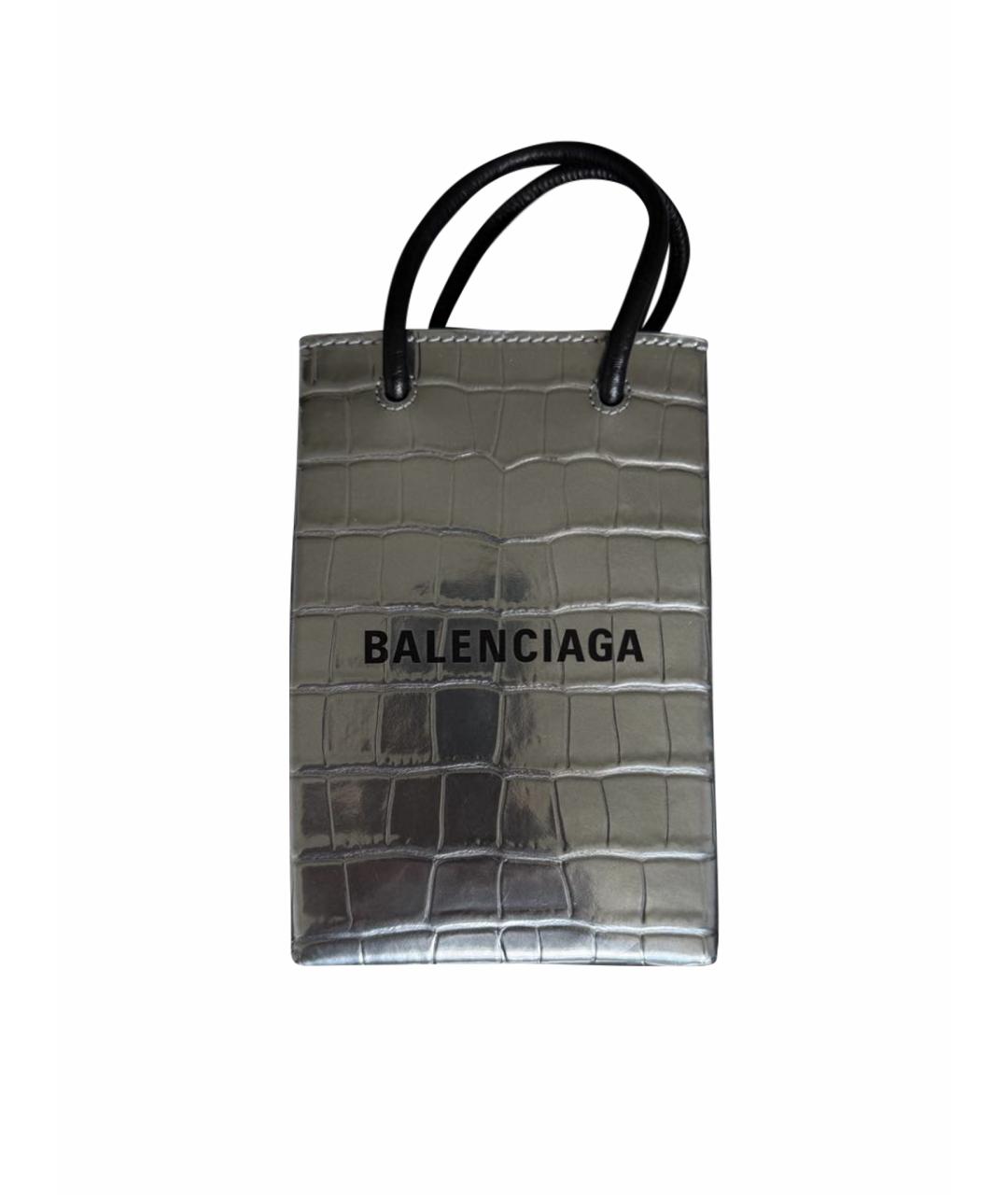 BALENCIAGA Серебряная кожаная сумка с короткими ручками, фото 1
