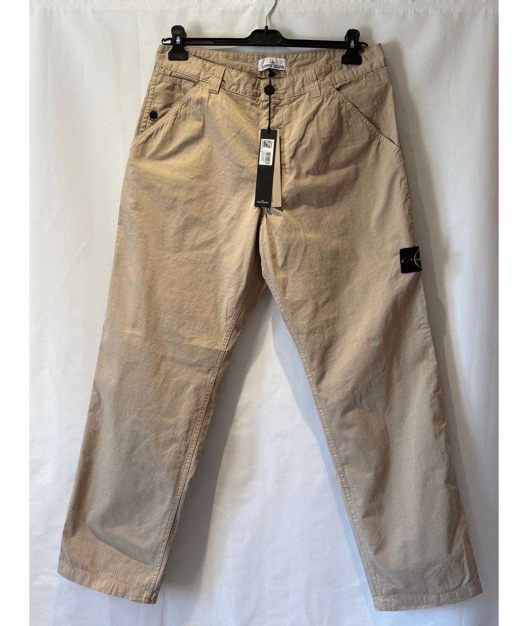 STONE ISLAND Бежевые хлопковые прямые брюки, фото 5