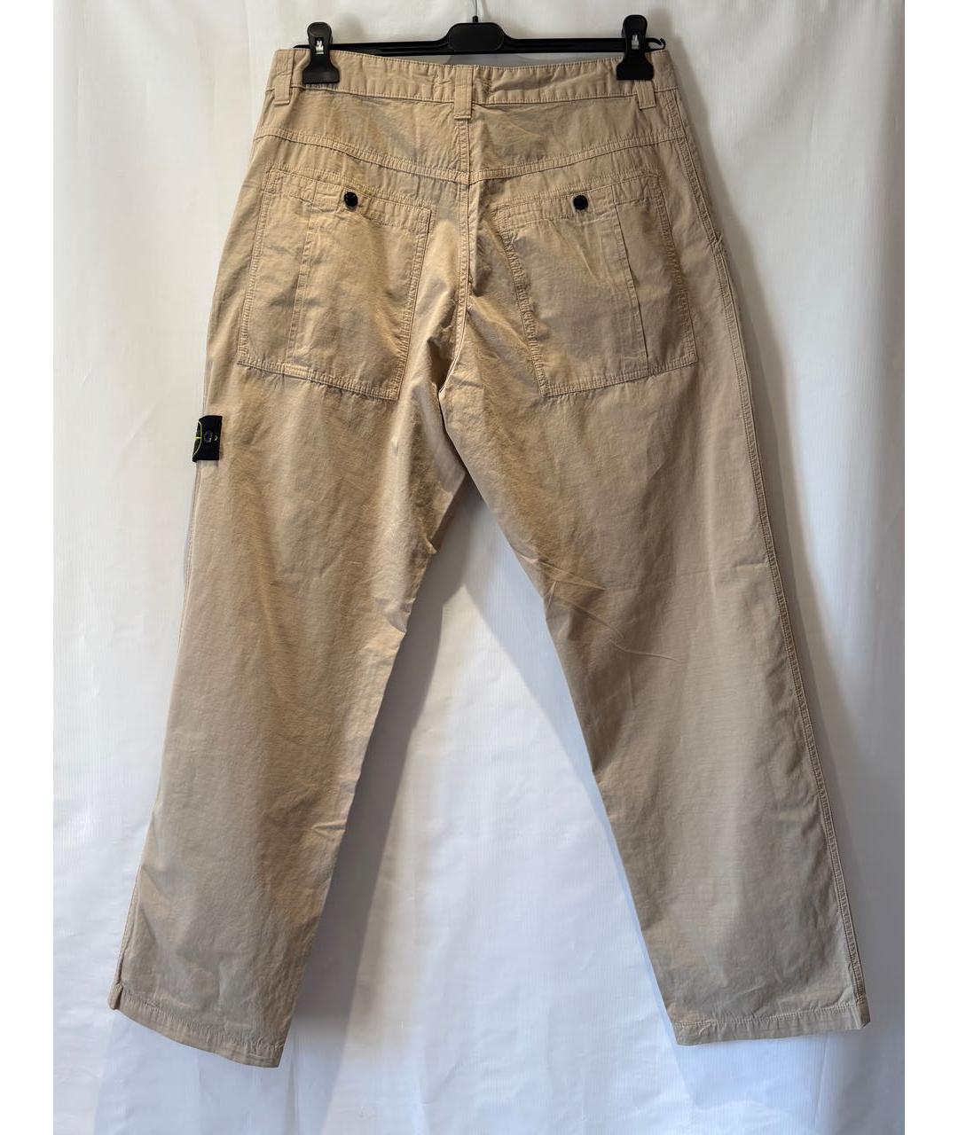 STONE ISLAND Бежевые хлопковые прямые брюки, фото 3