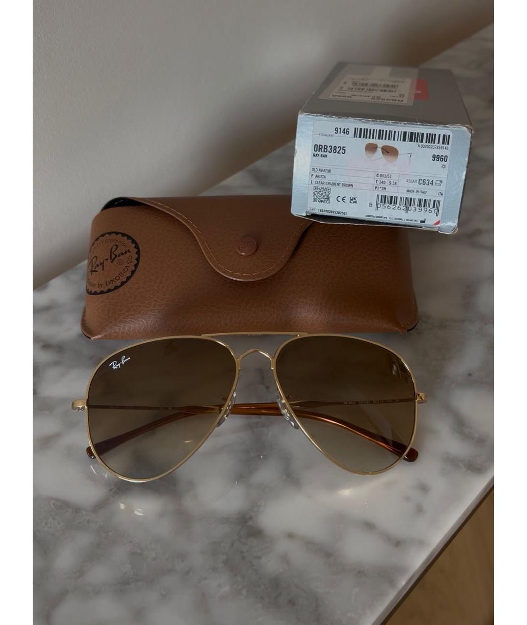 RAY BAN Золотые металлические солнцезащитные очки, фото 4