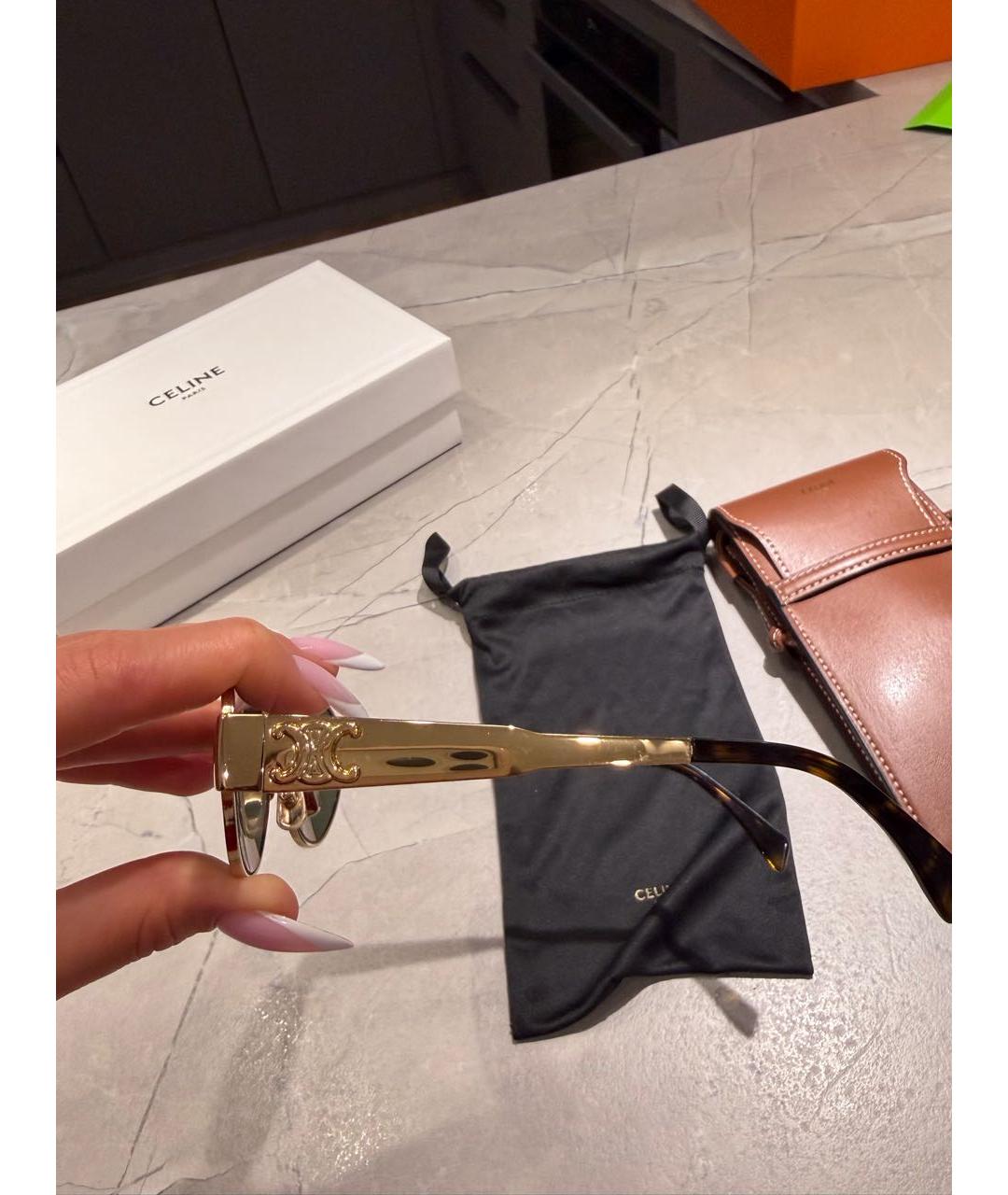 CELINE Золотые металлические солнцезащитные очки, фото 2
