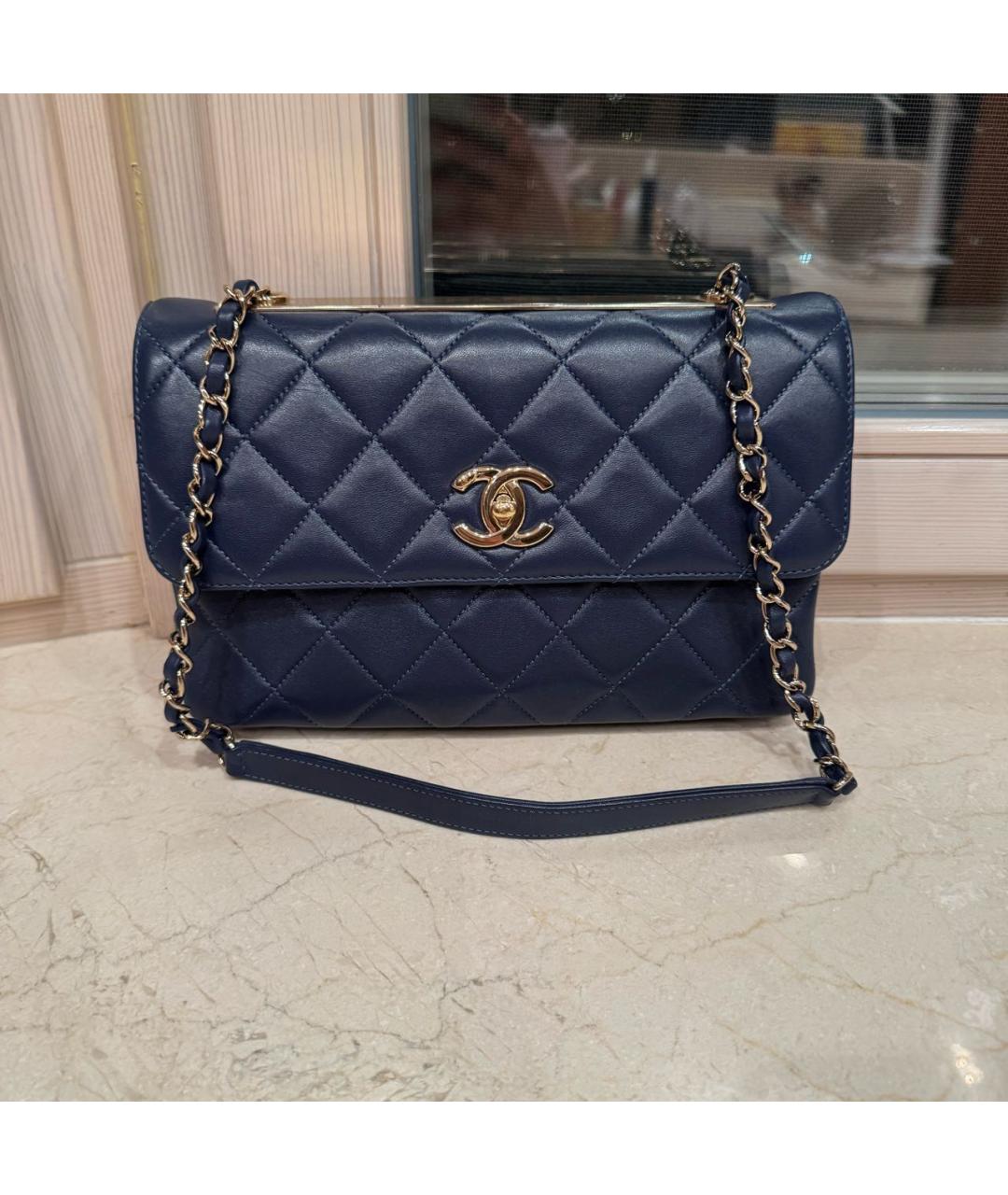 CHANEL Темно-синяя кожаная сумка через плечо, фото 8