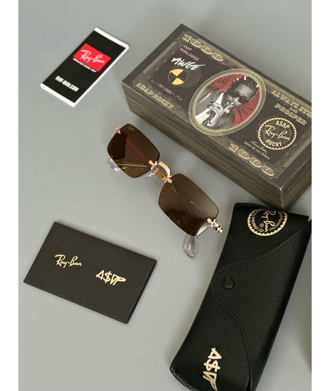 RAY BAN Коричневые металлические солнцезащитные очки, фото 4