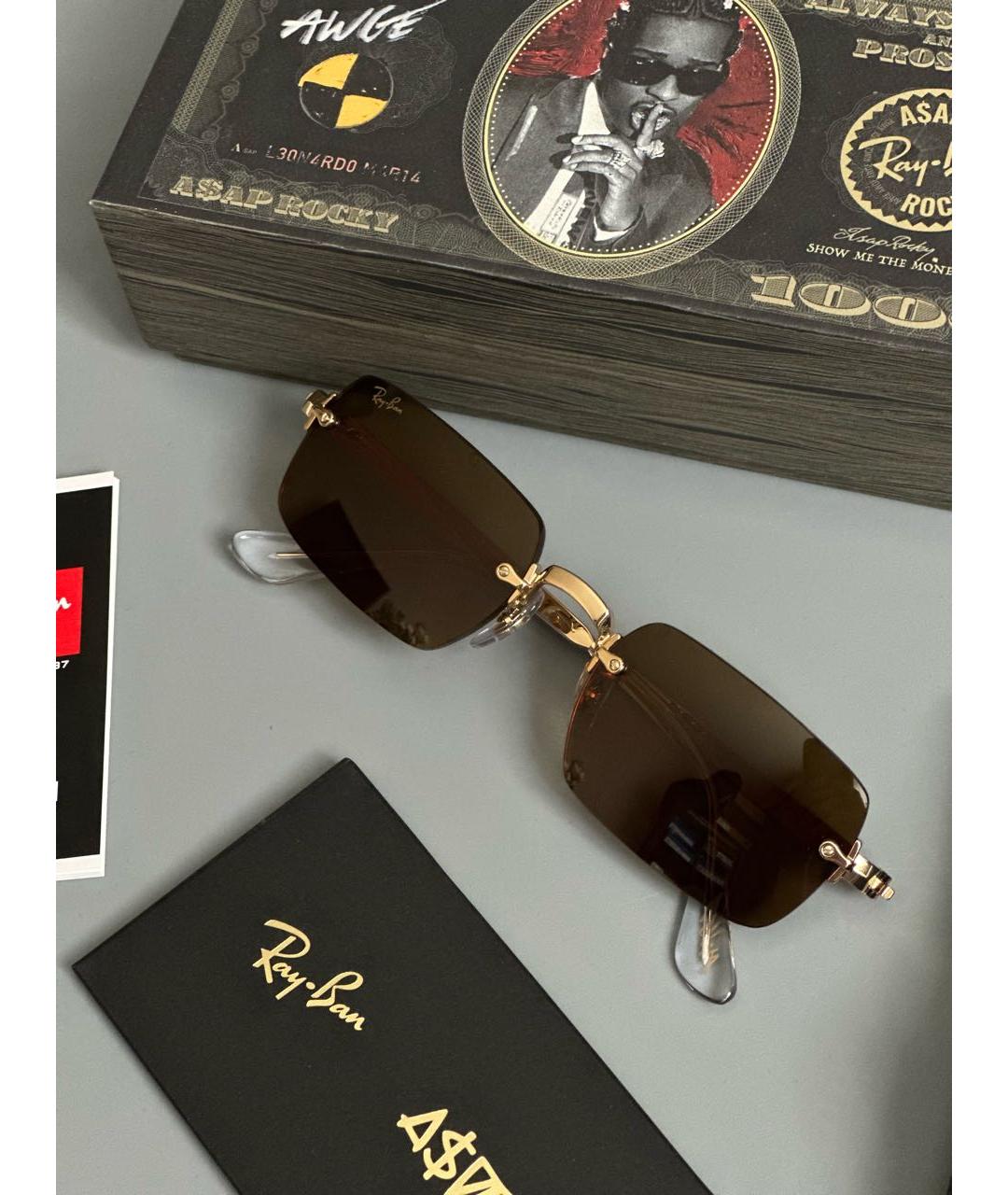 RAY BAN Коричневые металлические солнцезащитные очки, фото 2