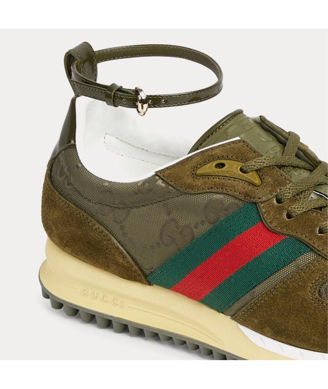 GUCCI Хаки кожаные кроссовки, фото 5