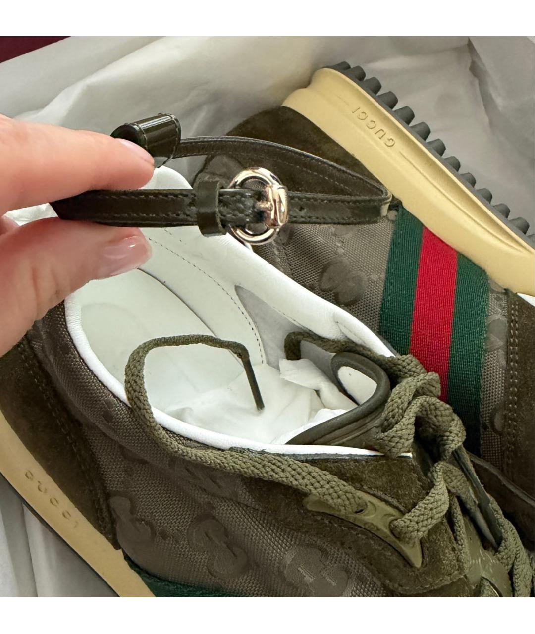 GUCCI Хаки кожаные кроссовки, фото 8