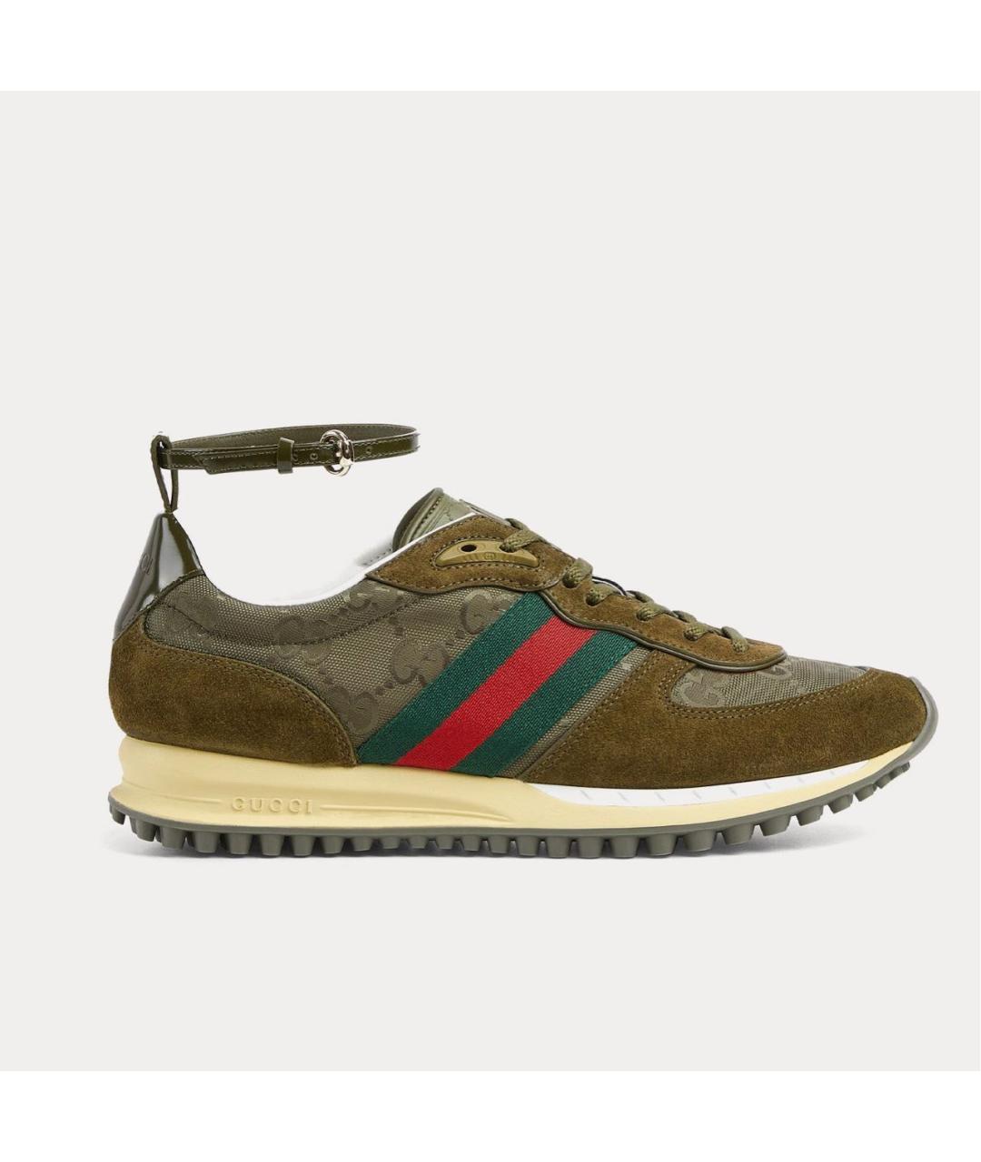 GUCCI Хаки кожаные кроссовки, фото 9