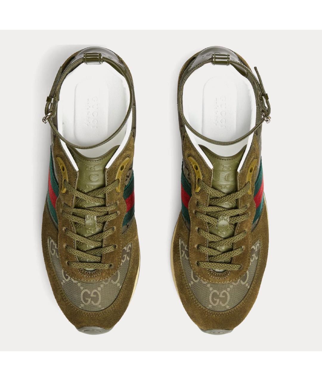 GUCCI Хаки кожаные кроссовки, фото 3