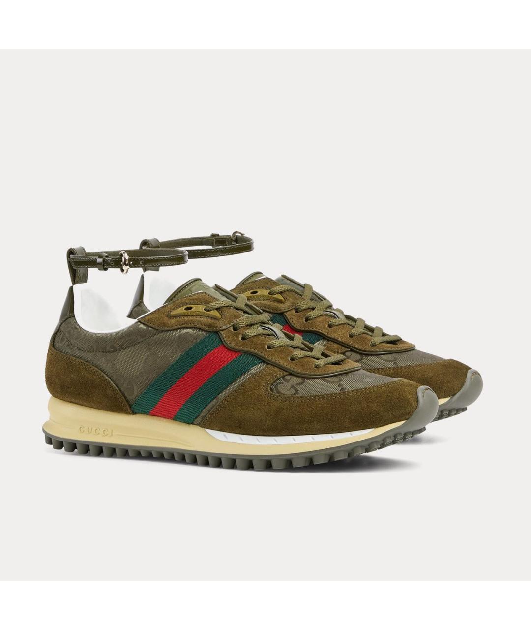 GUCCI Хаки кожаные кроссовки, фото 2