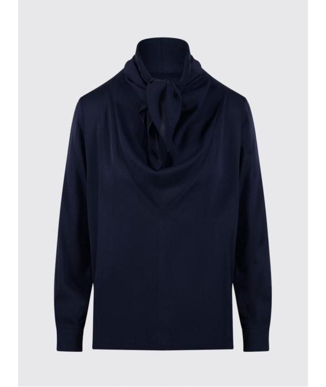 MAX MARA Темно-синяя шелковая блузы, фото 3