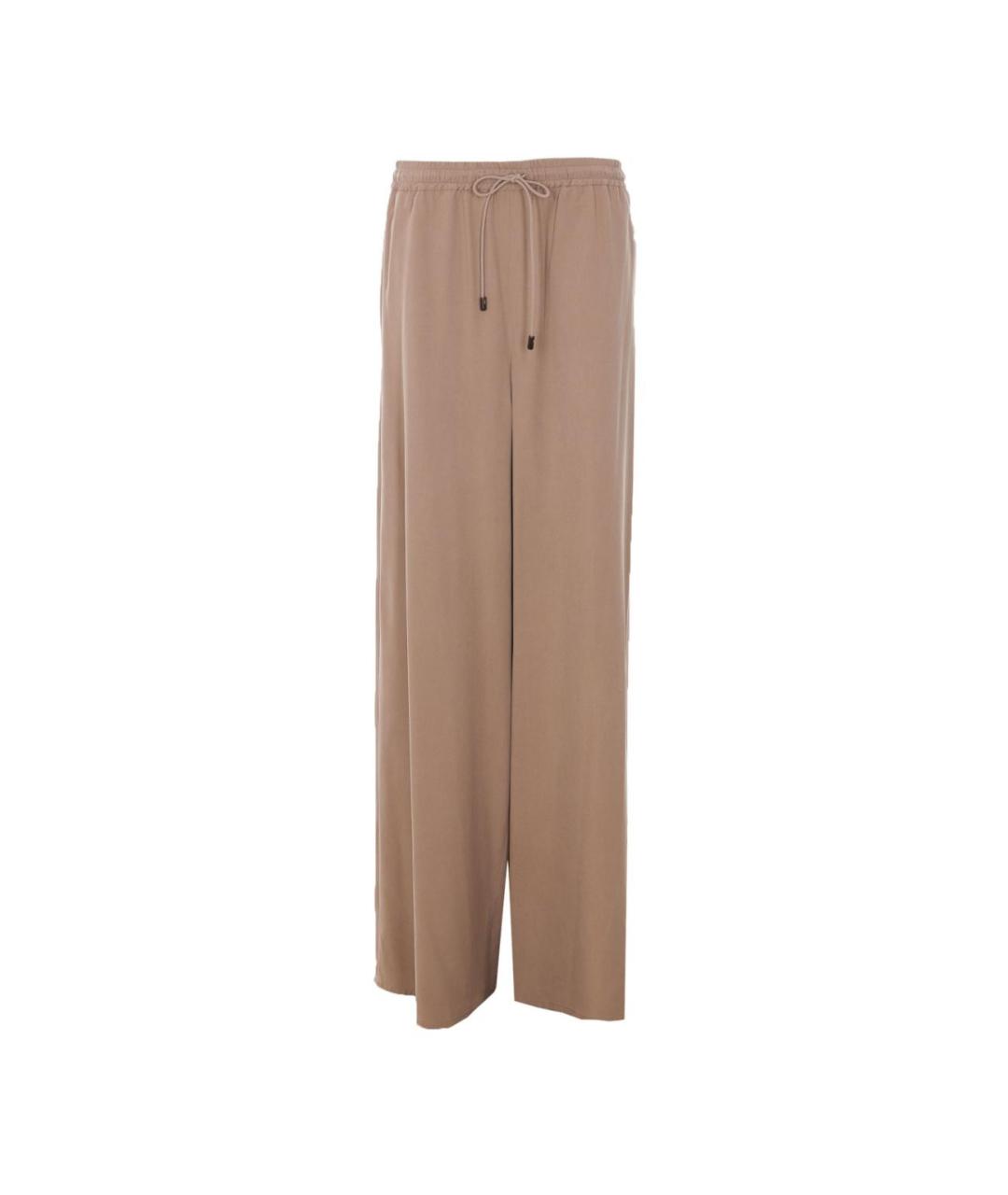 MAX MARA Бежевые шелковые прямые брюки, фото 1