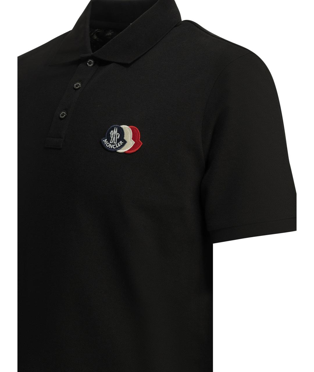 MONCLER Черное хлопковое поло с коротким рукавом, фото 4