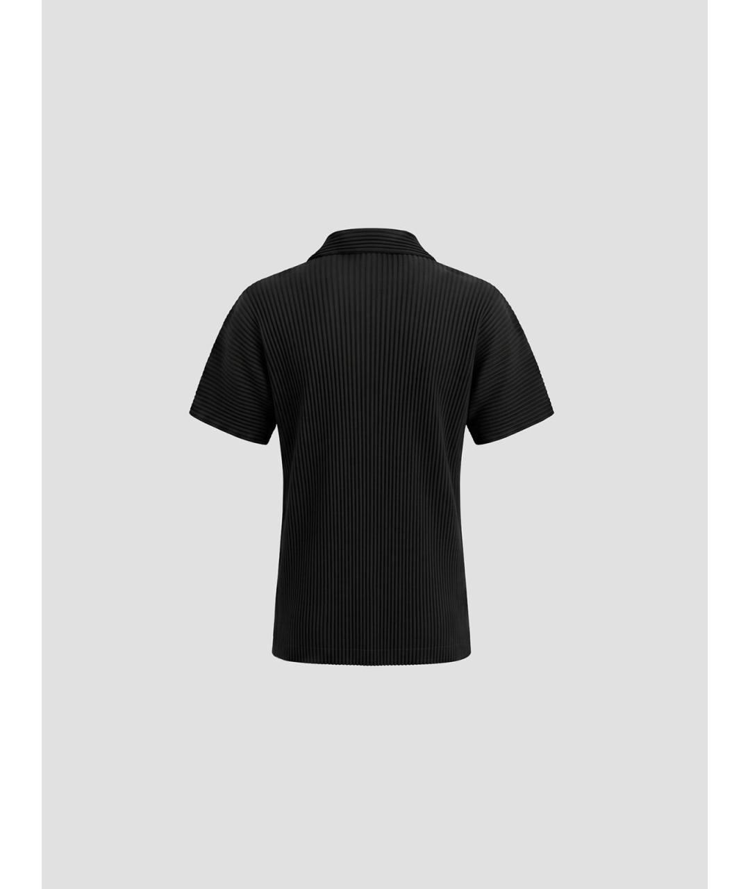 HOMME PLISSE ISSEY MIYAKE Черное хлопко-полиэстеровое поло с коротким рукавом, фото 2