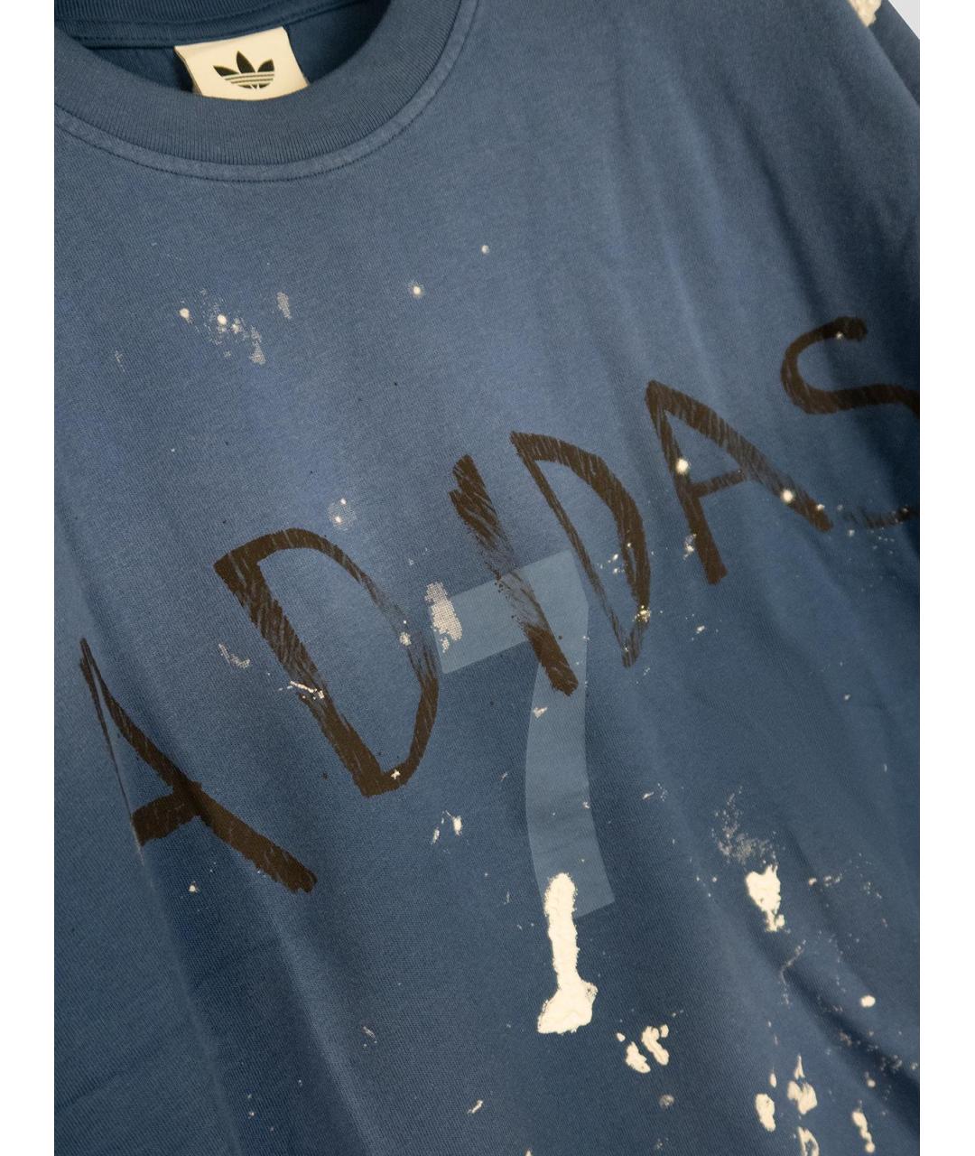 ADIDAS Синяя хлопковая футболка, фото 3