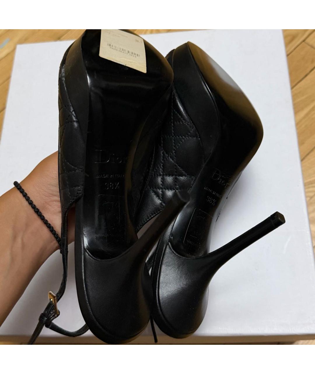 CHRISTIAN DIOR Черные кожаные босоножки, фото 7