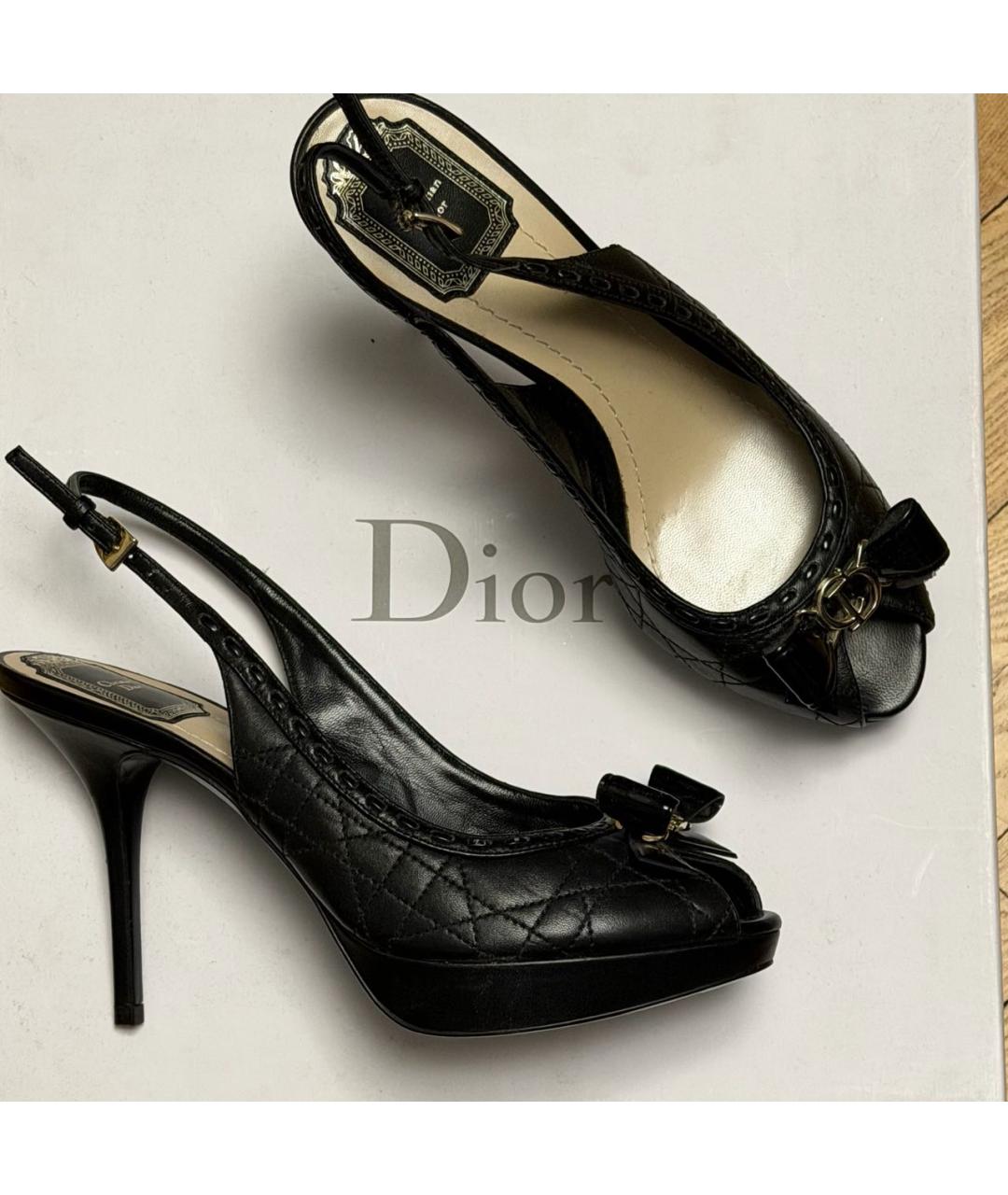 CHRISTIAN DIOR Черные кожаные босоножки, фото 5