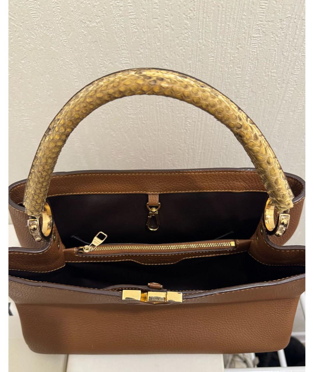 LOUIS VUITTON Коричневая кожаная сумка с короткими ручками, фото 5