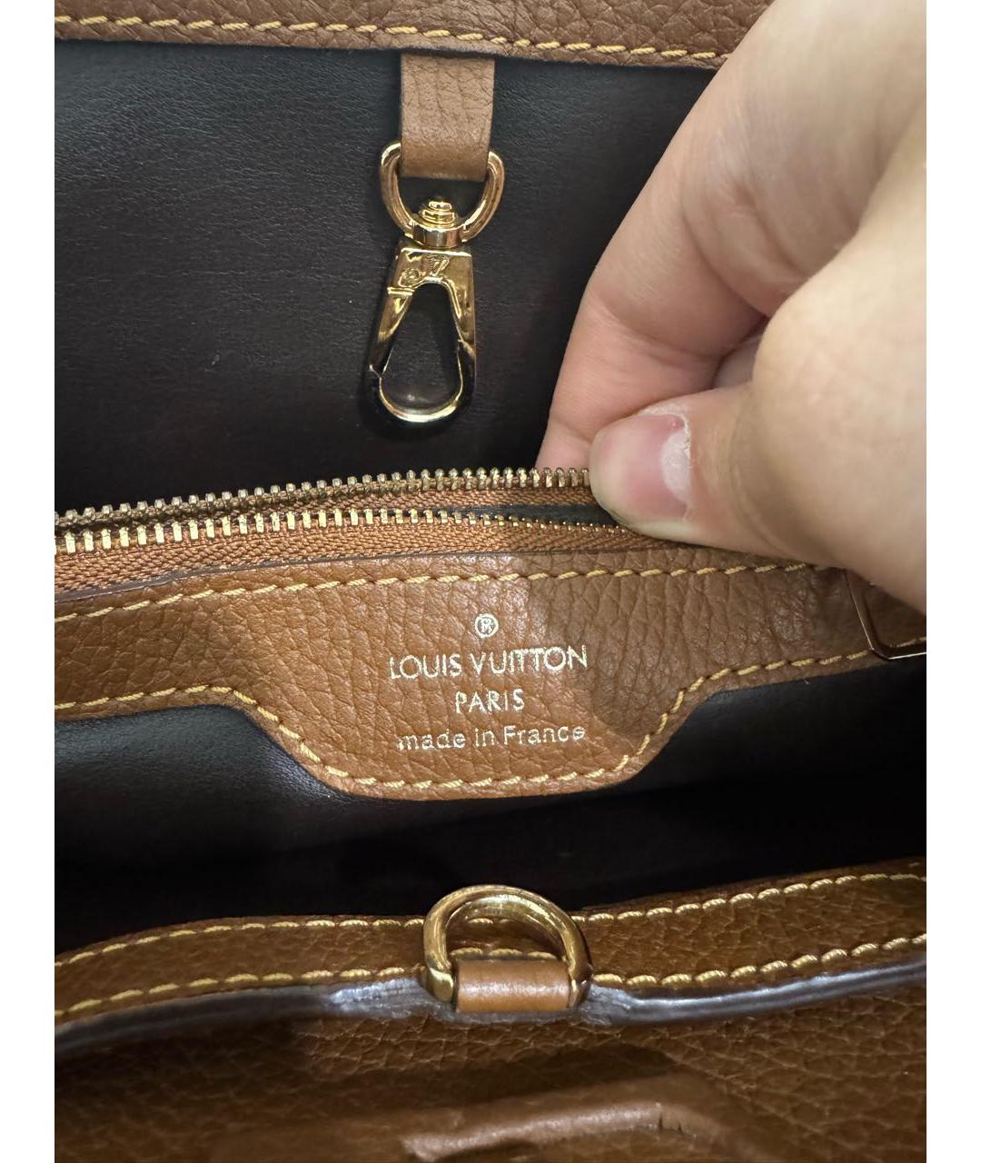 LOUIS VUITTON Коричневая кожаная сумка с короткими ручками, фото 6