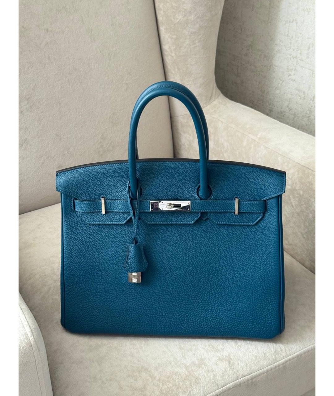 HERMES Бирюзовая кожаная сумка с короткими ручками, фото 9