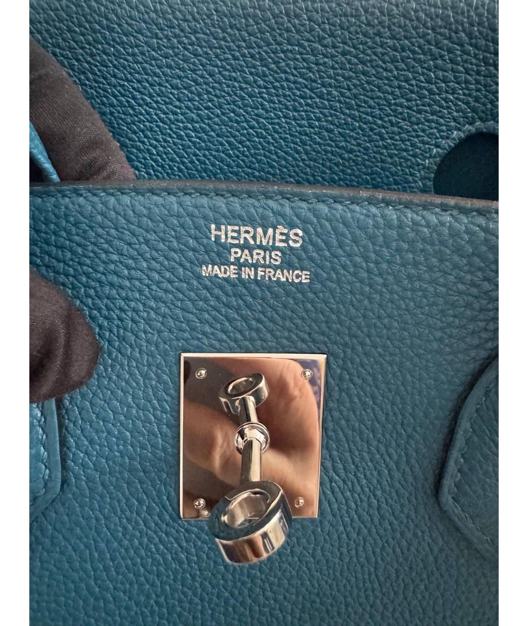 HERMES Бирюзовая кожаная сумка с короткими ручками, фото 3