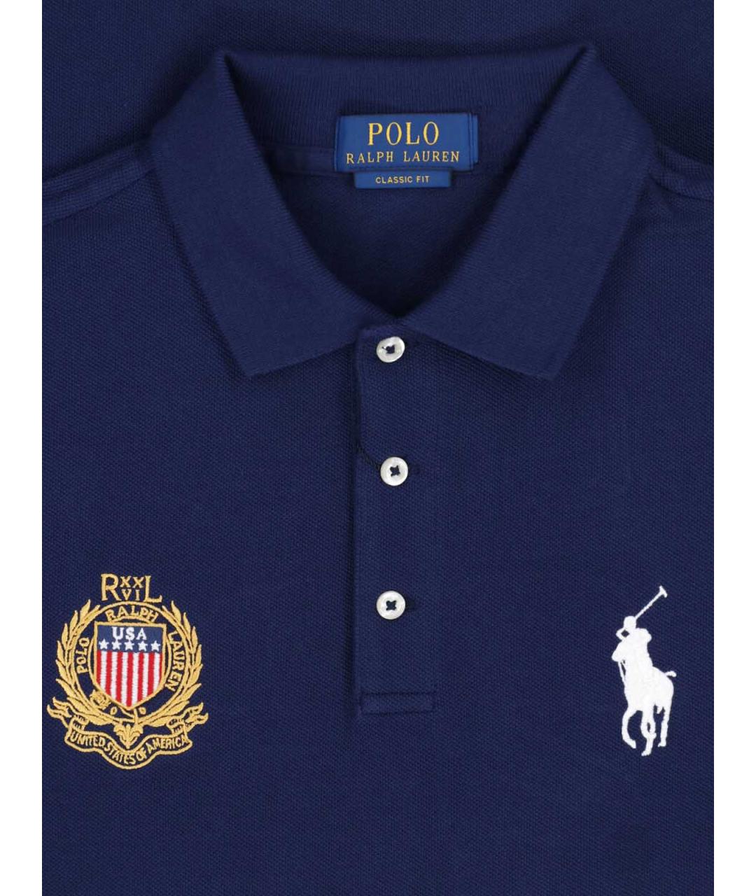 POLO RALPH LAUREN Синее хлопковое поло с коротким рукавом, фото 3