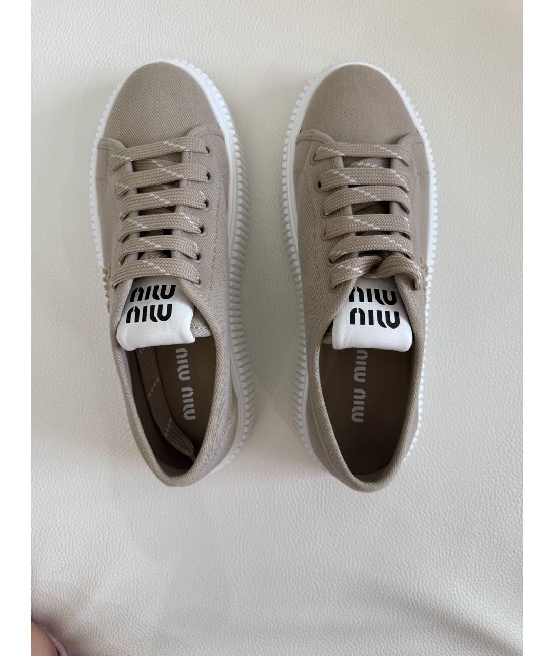 MIU MIU Бежевые текстильные кеды, фото 4