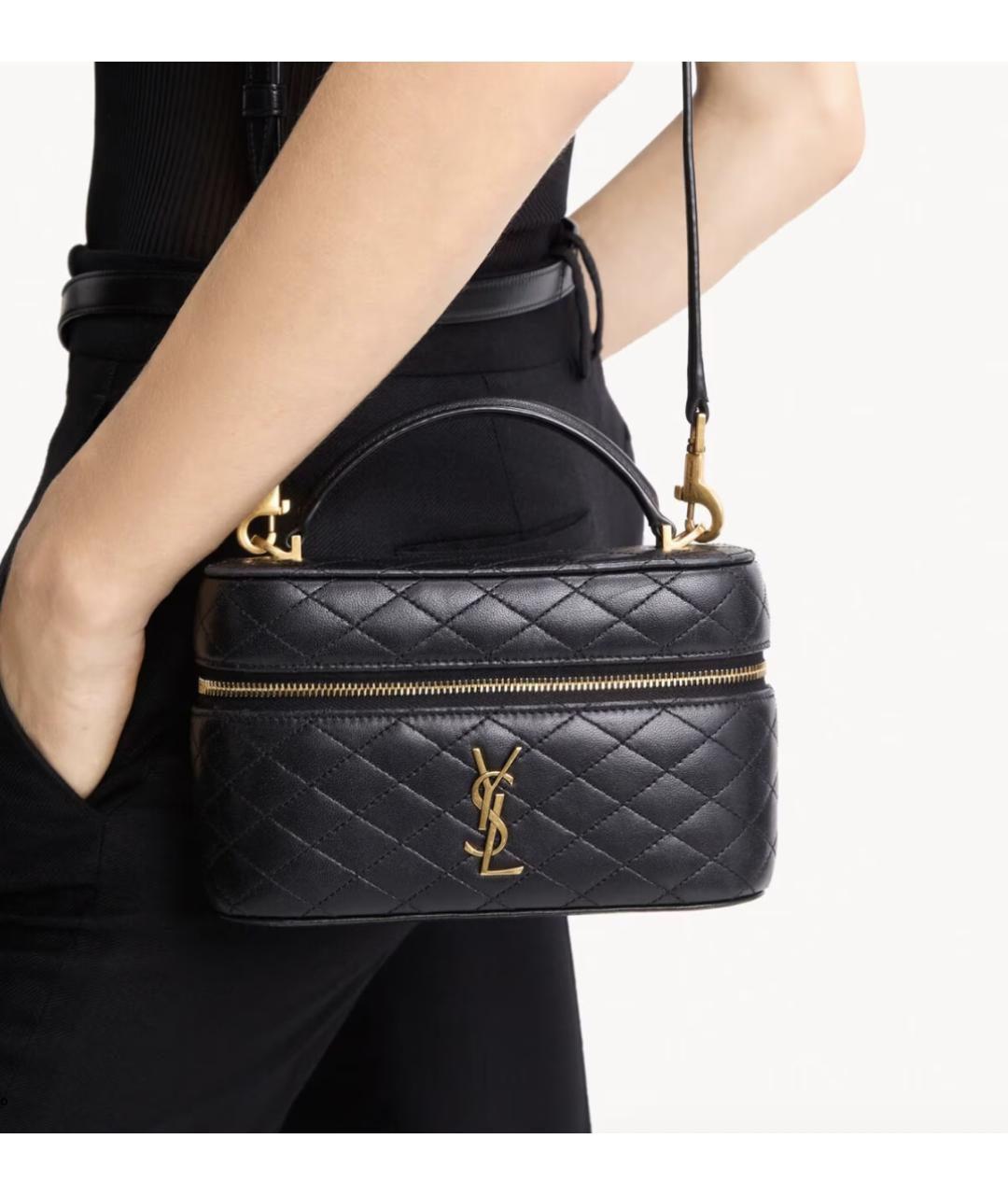 SAINT LAURENT Черная кожаная сумка с короткими ручками, фото 2