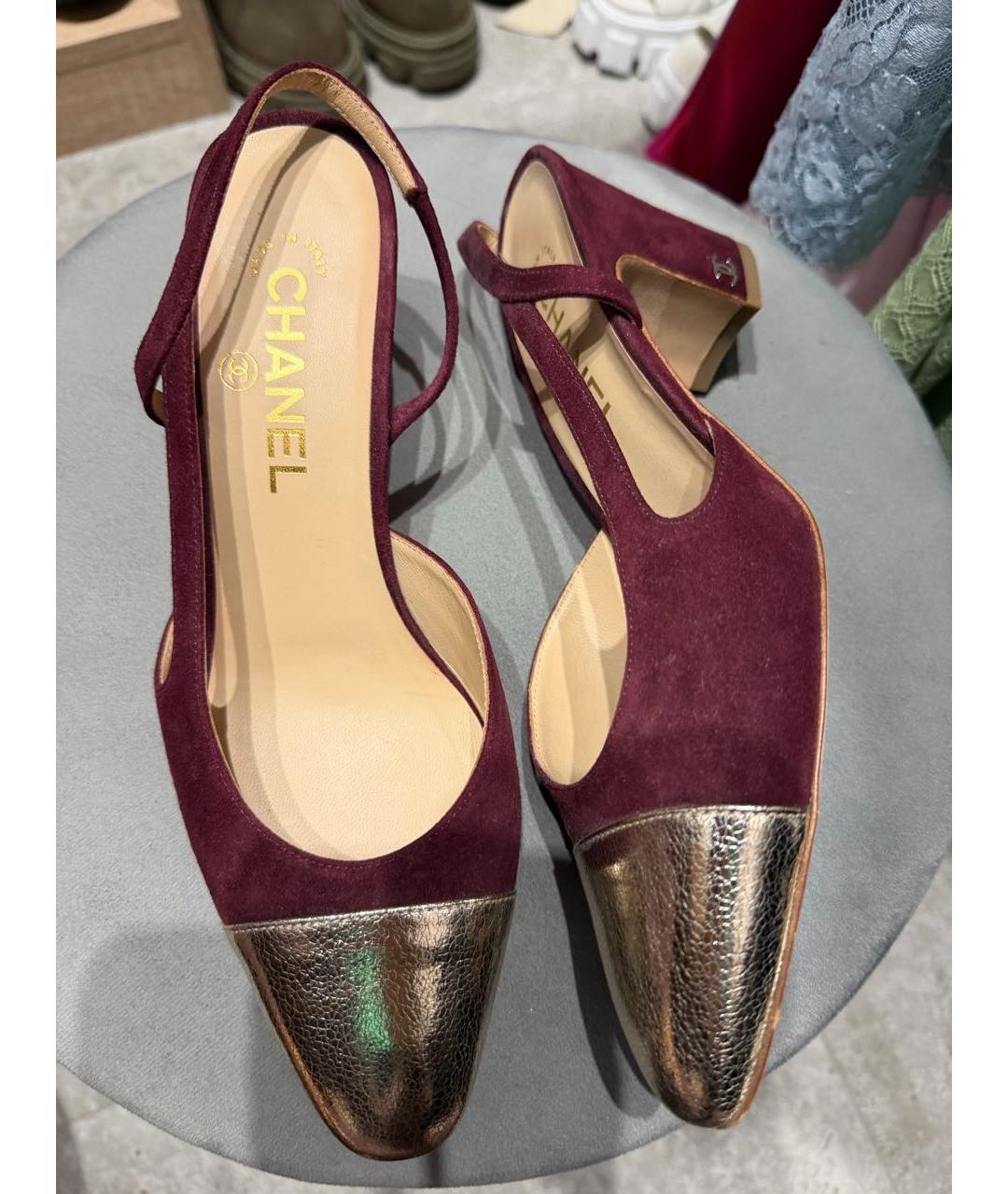 CHANEL Бордовые босоножки, фото 4