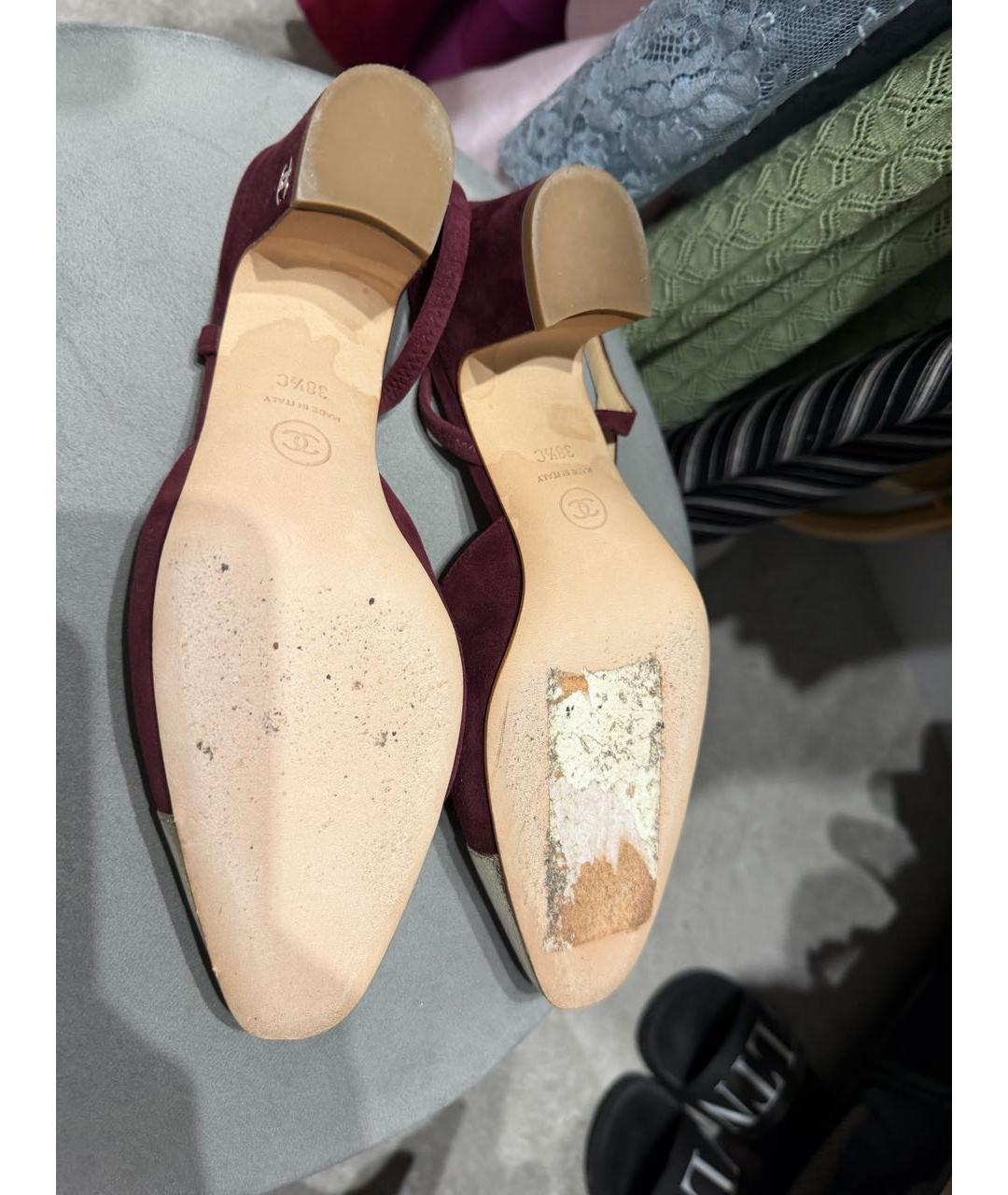 CHANEL Бордовые босоножки, фото 3