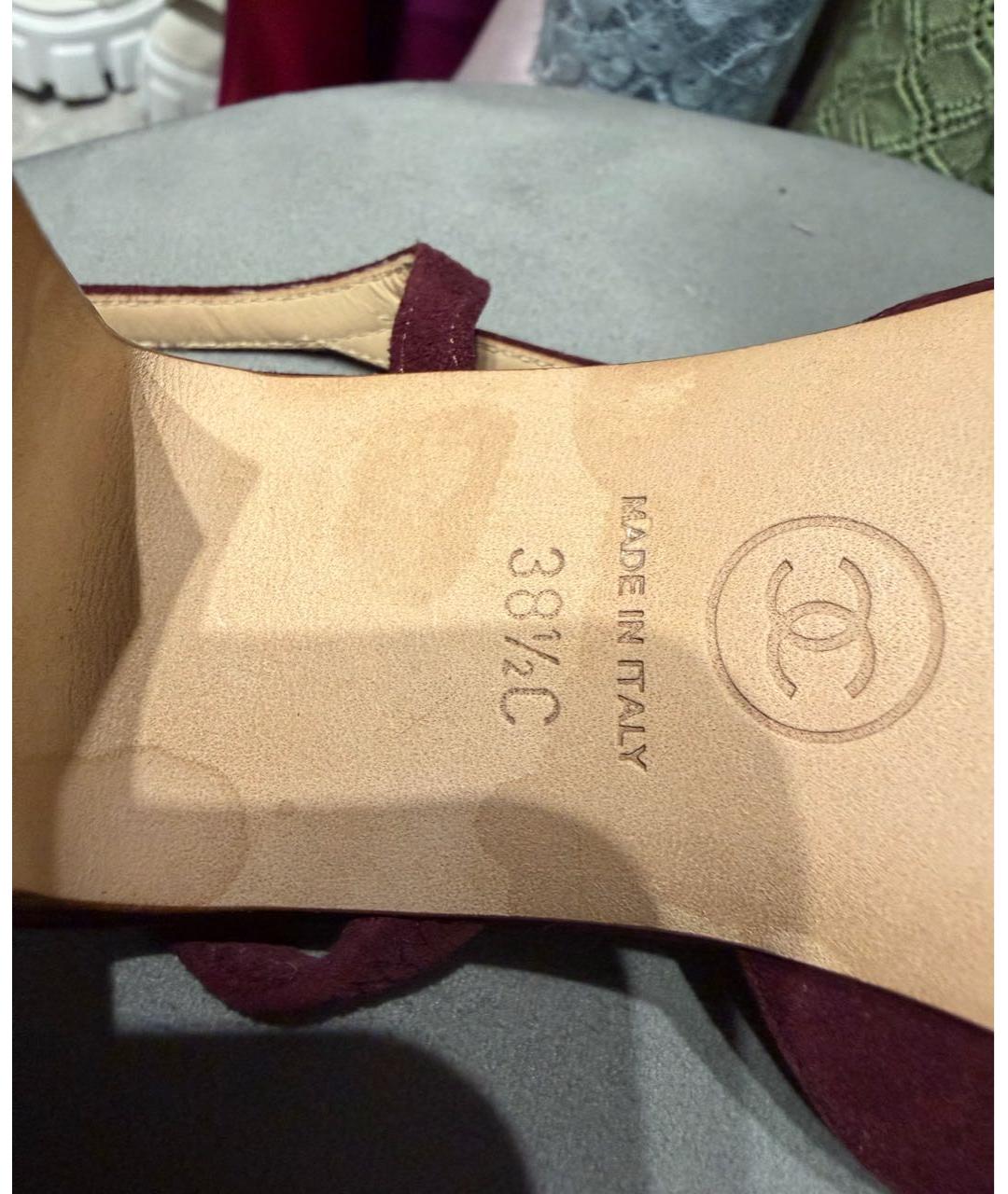 CHANEL Бордовые босоножки, фото 5