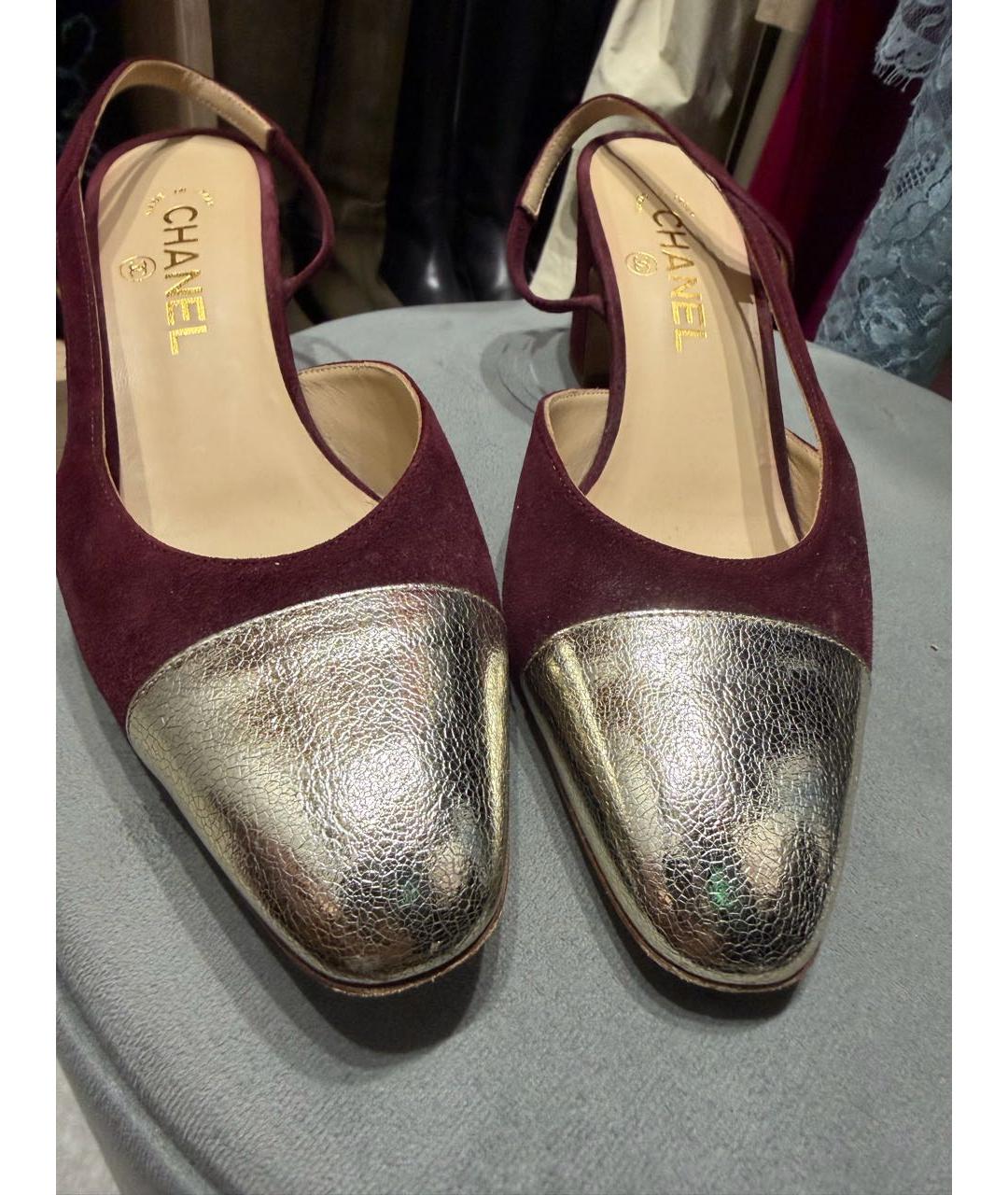 CHANEL Бордовые босоножки, фото 6