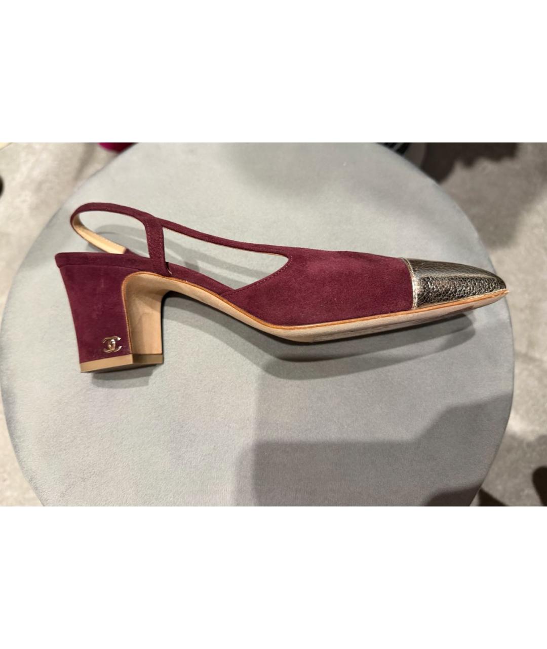 CHANEL Бордовые босоножки, фото 7