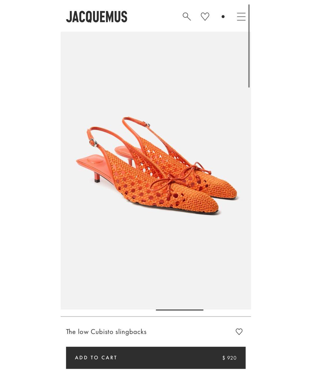 JACQUEMUS Оранжевые лодочки на низком каблуке, фото 3