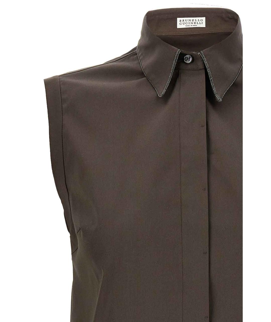 BRUNELLO CUCINELLI Коричневая хлопковая рубашка, фото 3