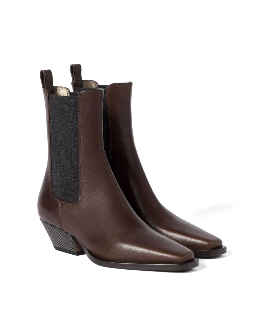 BRUNELLO CUCINELLI Коричневые кожаные ботинки, фото 2