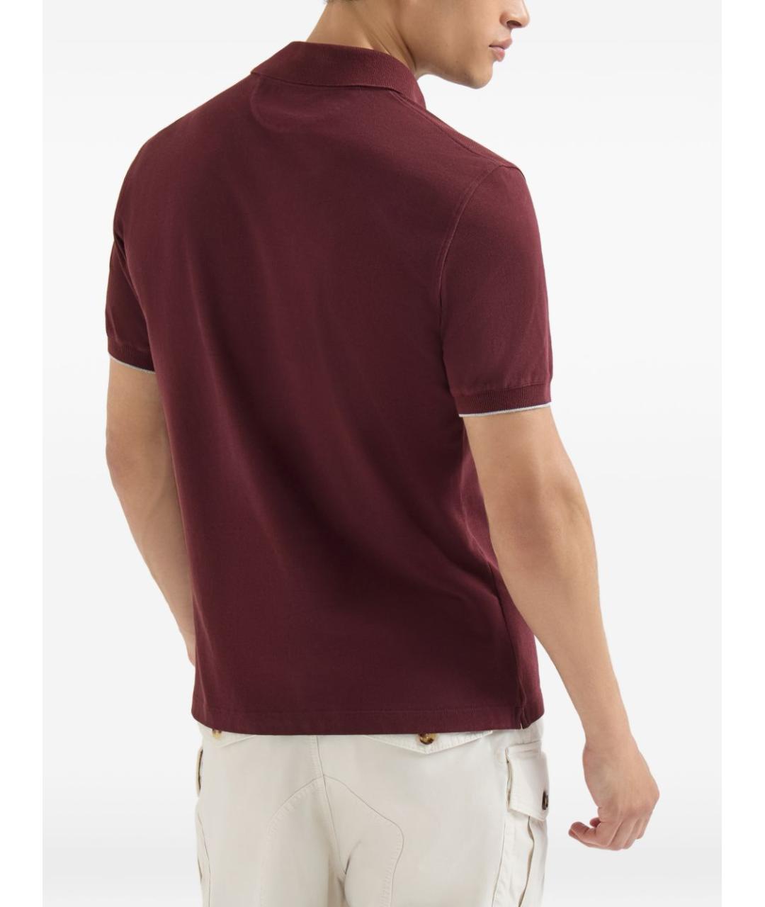 BRUNELLO CUCINELLI Бордовая хлопковая футболка, фото 2