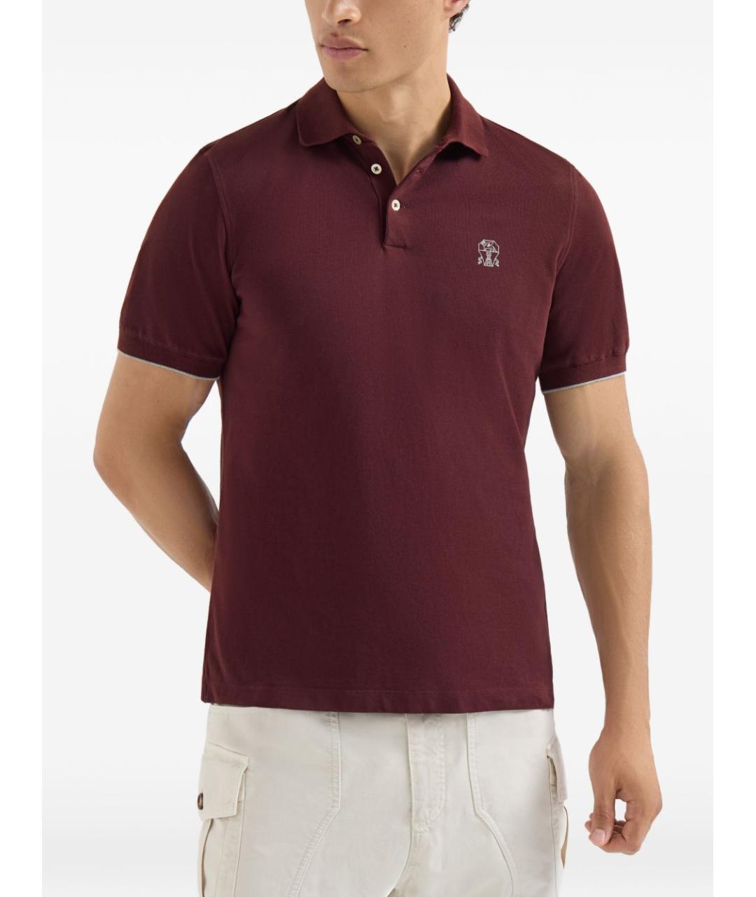 BRUNELLO CUCINELLI Бордовая хлопковая футболка, фото 6