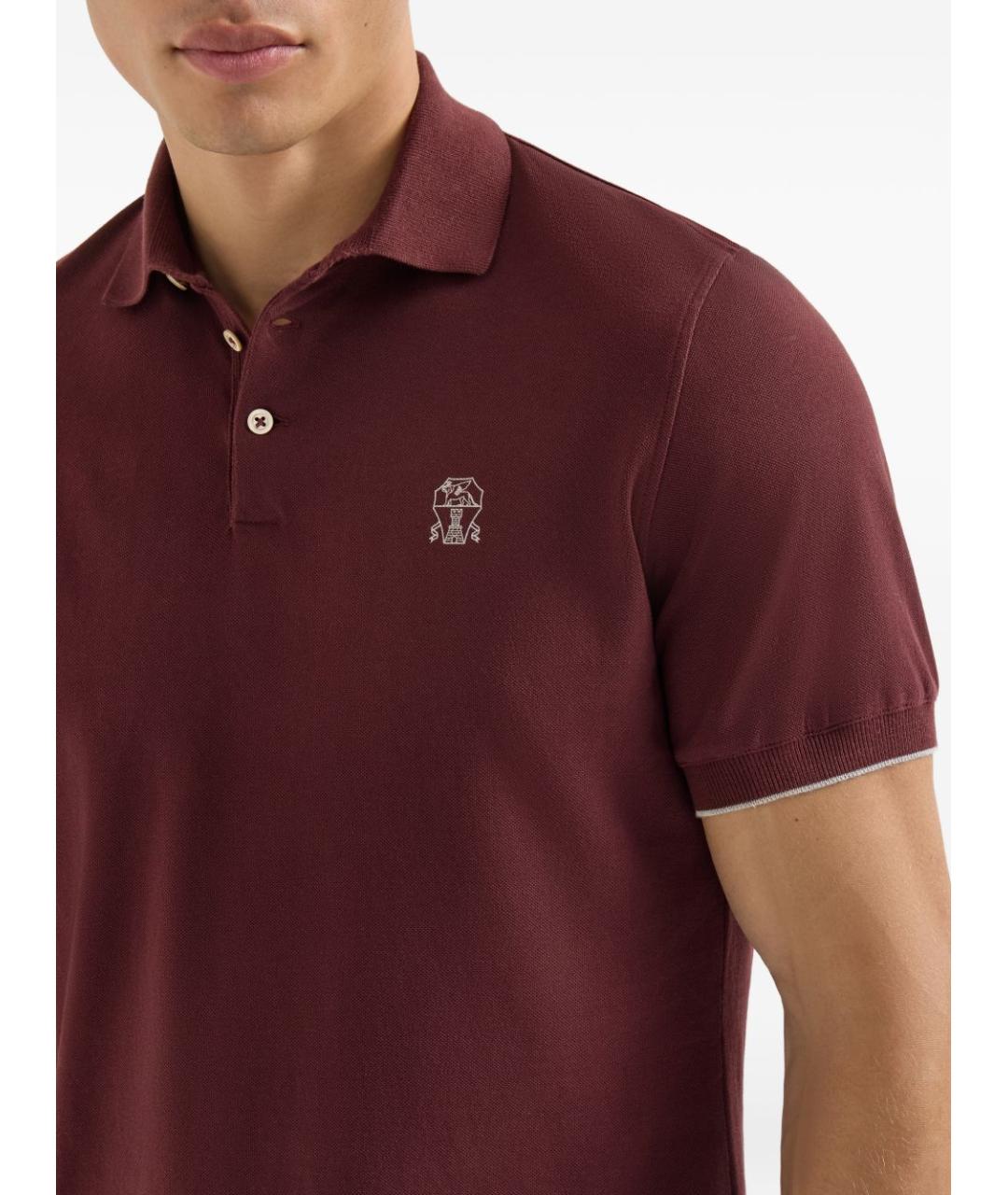 BRUNELLO CUCINELLI Бордовая хлопковая футболка, фото 4