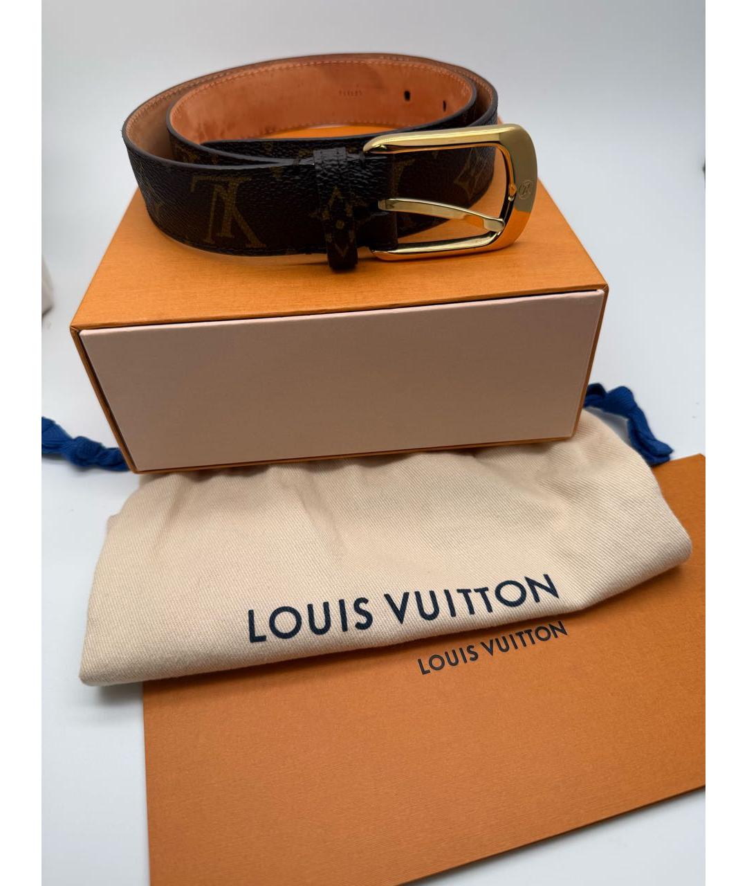 LOUIS VUITTON Коричневый кожаный ремень, фото 6