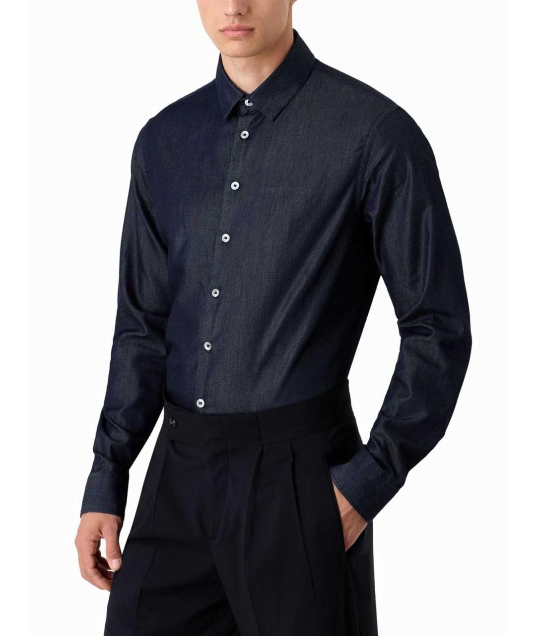 GIORGIO ARMANI Синяя хлопковая кэжуал рубашка, фото 2
