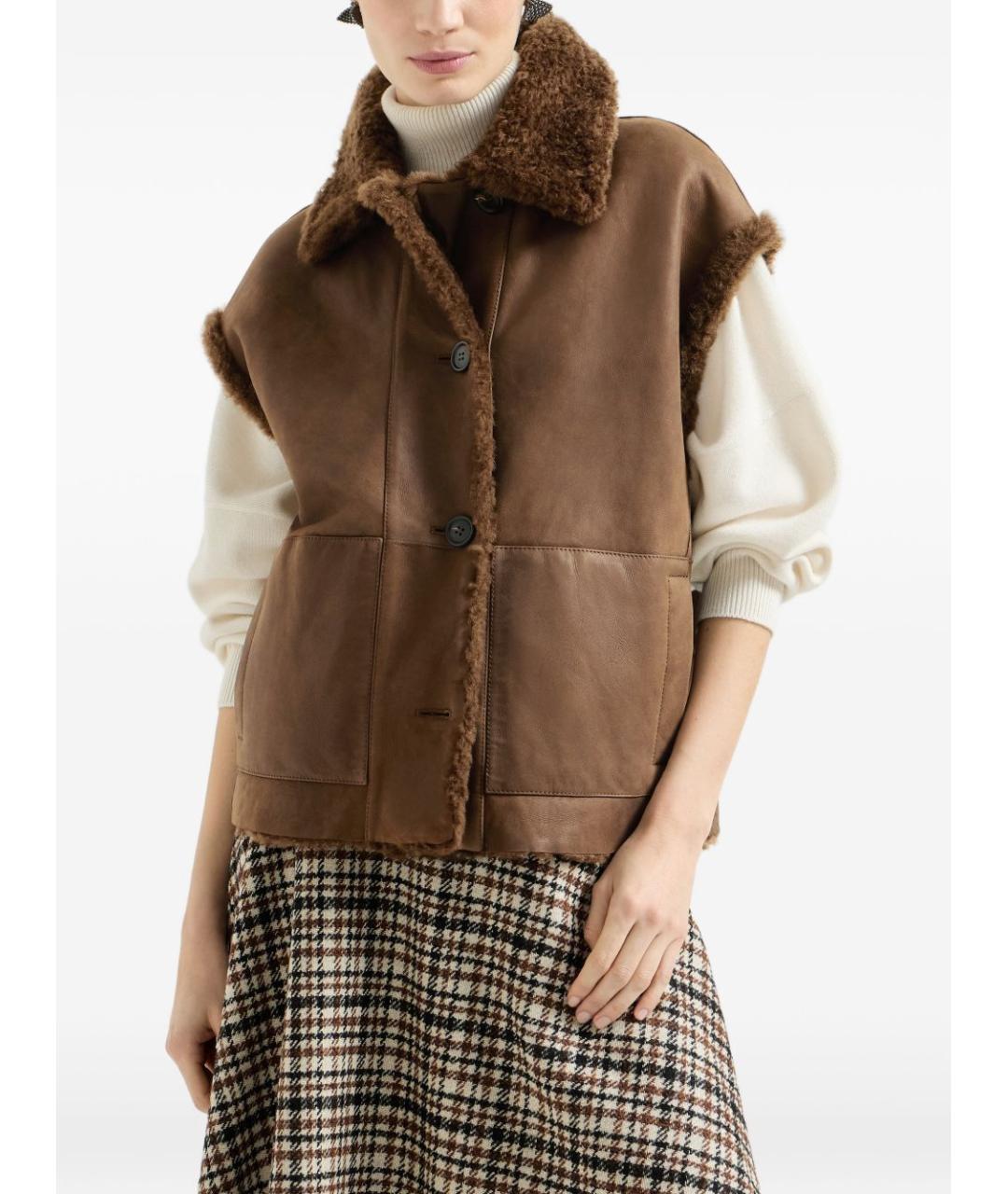 BRUNELLO CUCINELLI Коричневая шерстяная жилетка, фото 2
