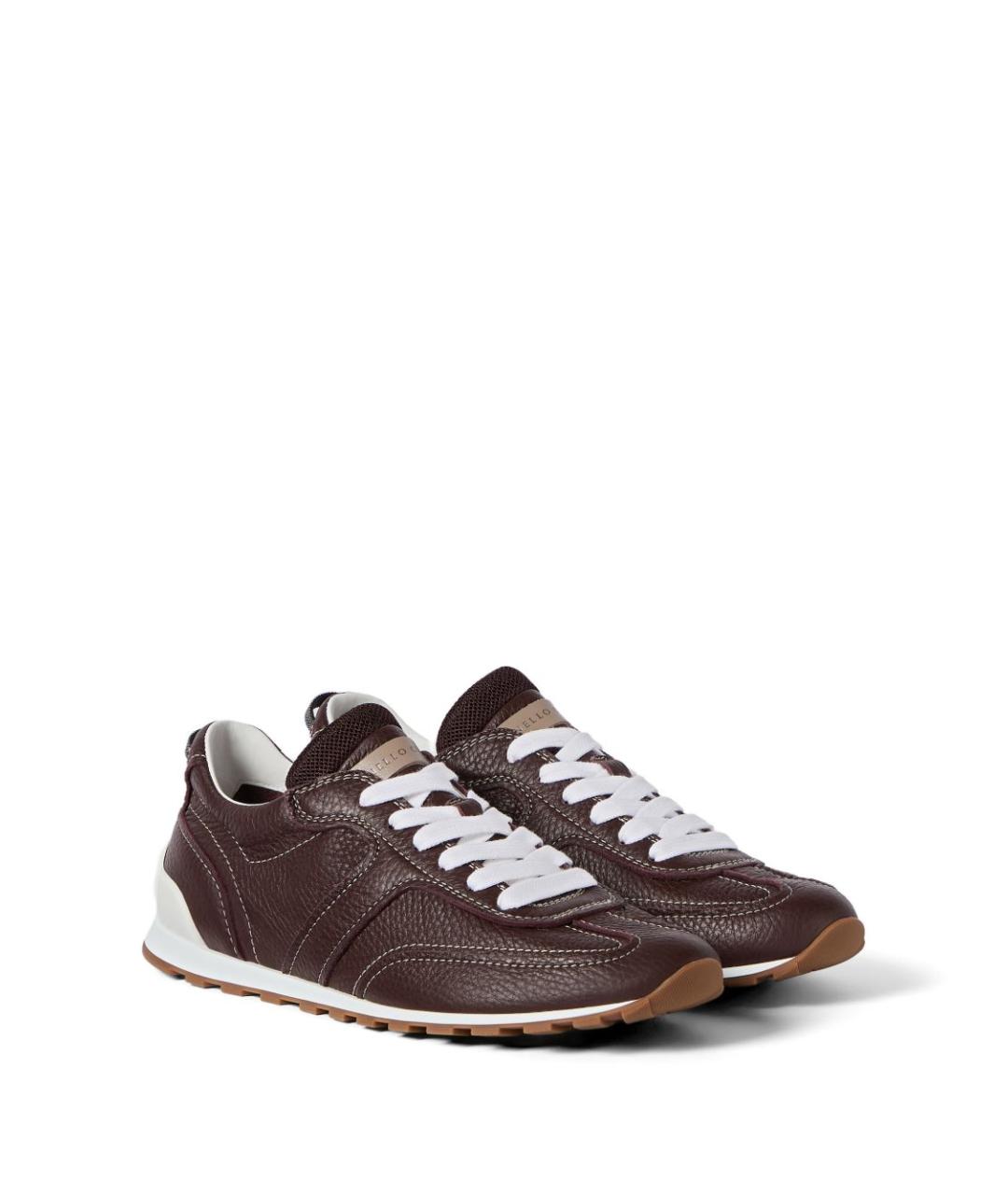 BRUNELLO CUCINELLI Бордовые кожаные кроссовки, фото 2