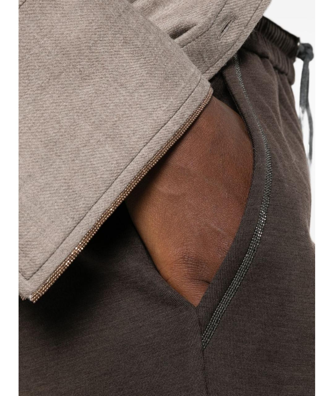BRUNELLO CUCINELLI Коричневые хлопковые прямые брюки, фото 4