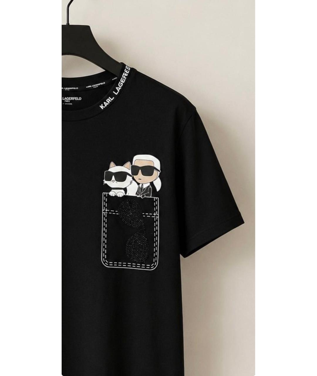 KARL LAGERFELD Черная хлопко-эластановая футболка, фото 4