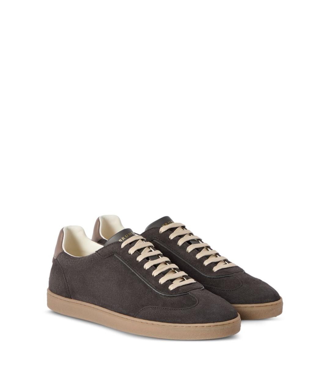 BRUNELLO CUCINELLI Коричневые нубуковые низкие кроссовки / кеды, фото 4