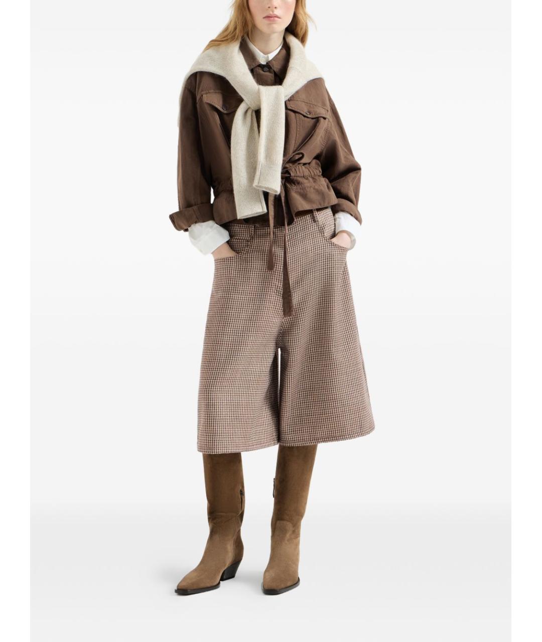 BRUNELLO CUCINELLI Коричневые хлопковые брюки широкие, фото 3